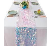 Gihioue Chemin de table à sequins irisés - 30,5 x 201,3 cm - Chemin de table à paillettes - Chemin de table sirène coloré - Décoration de table d'anniversaire de mariage