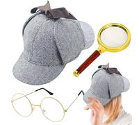 Gihioue Ensemble d'accessoires de costume de détective - Accessoires de cosplay - Accessoires de costume de cosplay, chapeau, lunettes, loupe pour femme, homme, fille, Halloween, fête sur scène