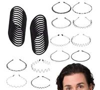 Gihioue Lot de 20 bandeaux en métal pour homme - Bandeau ondulé - Bandeau élastique en métal - Unisexe - Antidérapant - Avec 20 élastiques à cheveux - Pour homme et femme