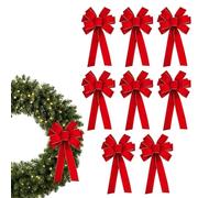 Gihioue Lot de 8 grands nœuds de Noël - En velours rouge - Décoration de sapin de Noël - Bord doré - Pour couronne de Noël, décoration intérieure et extérieure - Pour jardin, cour, cheminée, mur