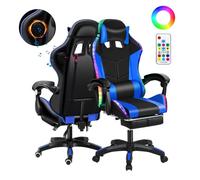 gihusrzx Chaise de jeu LED avec haut-parleurs Bluetooth et RVB, chaise ergonomique de massage pour ordinateur avec hauteur réglable, chaise de jeu vidéo à dossier haut avec soutien lombaire, noir et