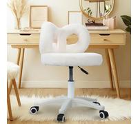 gihusrzx Swive Chaise de bureau ergonomique confortable avec housse en peluche avec nœud arrière pour ordinateur portable, hauteur réglable pour femme, maison, chambre à coucher, bureau beige