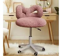 gihusrzx Swive Vanity Chaise de bureau ergonomique confortable avec housse en peluche Nœud Dossier Chaise d'ordinateur pivotante à hauteur réglable pour femme pour la maison, la chambre à coucher, le