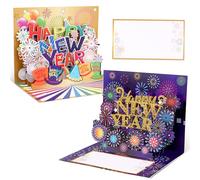 Giiffu Lot de 2 cartes 3D « Happy New Year » faites à la main pour les amis et la famille, avec message et enveloppe