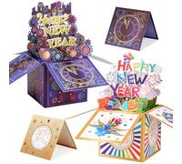 Giiffu Lot de 2 cartes pop-up Happy New Year 3D faites à la main pour les amis et la famille, avec message et enveloppe