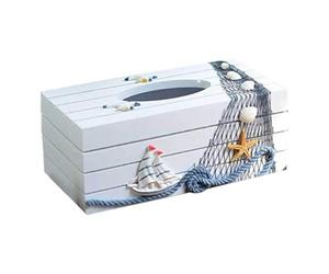 Giilayky Boîte À Mouchoirs Style Méditerranéen Marine - Couverture en Bois pour Serviettes en Papier et Papier Toilette - Décoration