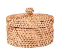 Giilayky BoîTe de Rangement en Rotin Tissé à la Main avec Couvercle en Osier Thé RéCipient Alimentaire Pique-Nique Pain Gâteau Aux Fruits Panier Cuisine Organisateur B