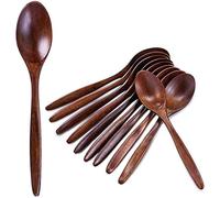 Giilayky CuillèRes en Bois, Ensemble de CuillèRes à Soupe en Bois 10 PièCes SéRies, CuillèRes de Table en Bois Naturel à Manche Long pour Manger, MéLanger en Remuant Cuisson - 7,3 Pouces