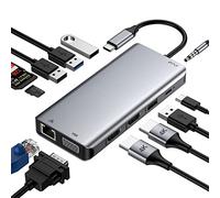 GIISSMO Station d'accueil USB C 12 en 1 Hub USB C avec Dual 4K HDMI, VGA, Ethernet RJ45, 2 x USB 3.0, 2 x USB 2.0, 100 W PD et TF/SD, AUX 3,5 mm pour MacBook Pro/Air et plus d'appareils de type C