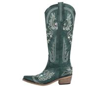 GIJMZY Botte Cowboy Femme Bottes de cowboy western blanches brodées à bout pointu for femmes, bottines à talons carrés et à enfiler(Color4,9.5)