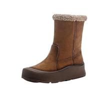 GIJMZY Bottes Neige Femme 4cm Vache Daim Plate-forme Compensée Botte Plate Hiver Cheville Printemps Dames Femmes Chaussures Souples(Brown,37)