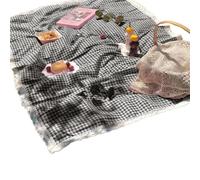 GIJMZY Plaid Outdoor Picnic Mat Portable Foldable Cam Beach Lawn Pad for Spring Outing and Activities(Black Fine Plaid+Lace 110 * 160cm - Can Seat 4-5 People)