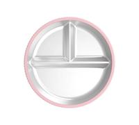 GIJMZY Plateau Inox Assiette Divisée En Acier Inoxydable Avec Ventouse En Silicone, Assiette Alimentaire Antidérapante Et Résistante À La Chaleur(Pinkish Grey)