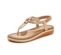 GIJMZY Rhinestone Flower Sandals Elastic Back Strap Slip On Flip Flops Comfortable Open Toe Casual Summer Beach Walking Shoes(Champagne,42)