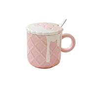 GIJMZY Tasse à Café Tasse à café en céramique 400 ml avec couvercle et cuillère, motif biscuit, idéale for l'été et l'hiver(Pink)