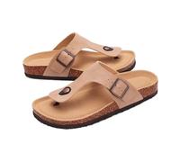 GIJMZY Women's Cork Flip Flops Soft Flat Sandals Summer Beach Unisex Comfort House Thong Slide(Apricot,41)