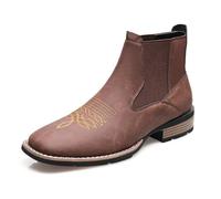 GiJQbFL Bottes western brodées pour homme - Bottines Chelsea décontractées et élégantes à talon épais antidérapantes et confortables bout carré