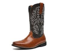GiJQbFL Bottes western pour homme - Bottes décontractées à bout rond classiques brodées mi-mollet style country traditionnel