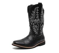GiJQbFL Bottes western pour homme - Bottes décontractées à bout rond classiques brodées mi-mollet style country traditionnel