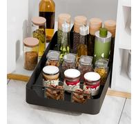 Giklux Tiroir Coulissant Cuisine Adhesif, 25*42 CM Sans Perçage Rangement Plateau Coulissant Placard pour Epices, Cuisine, Sous Evier, Armoire, Bac Organisateur Coulissant, Tiroir Telescopique, Noir