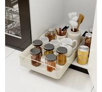 Giklux Tiroir Coulissant Cuisine Adhesif, 35*42 CM Sans Perçage Rangement Plateau Coulissant Placard pour Epices, Cuisine, Sous Evier, Armoire, Bac Organisateur Coulissant, Tiroir Telescopique, Blanc