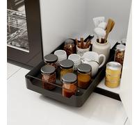 Giklux Tiroir Coulissant Cuisine Adhesif, 35 * 42 CM Sans Perçage Rangement Plateau Coulissant Placard pour Epices, Bac Organisateur Coulissant, Tiroir Telescopique, Ausziehba Schublad Noir