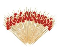 GIKPAX Lot de 100 bâtonnets à Cocktail en Bambou avec Perles Rouges pour Aliments, Fruits, Cocktails, Boissons, Amuse-Gueules, Fruits, Garnitures de Cocktail, Hamburgers (12 cm)
