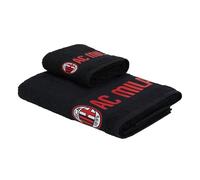 GIL S.R.L. AC Milan - Set de Serviettes 50 x 100 - 100% Coton - Poids : 400 g/m² - Noir, Classic Crest. pour Tous Les Fans Rossoneri - Produit Officiel AC Milan