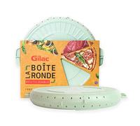 Gilac, Boîte ronde réutilisable avec couvercle, Boîte à Pizza, gâteaux, galettes, Compatible Lave-Vaisselle, plastique sans BPA, Vert amande, Fabriquée en France, Ø 33cm