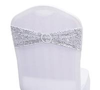 GILAYAS 10 pcs Or Rose Argent Spandex Sequin Chaise Arc Sash Stretch Glitter Chaise Bande avec Boucle Ronde pour Hôtel Fête De Mariage-Argent, 10 pcs