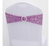 GILAYAS 10 pcs Rose Or Argent Spandex Sequin Chaise Arc Sash Stretch Glitter Chaise Bande avec Boucle Ronde pour Hôtel Fête De Mariage-Violet, 10 pcs