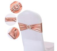 GILAYAS 10pcs / 50pcs Métallique Or Argent Spandex Chaise Arc Sash Bande avec Boucle Ronde pour Banquet Événement Chaise De Mariage Cravate-Or Rose,50pcs