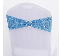 GILAYAS 10pcs Or Rose Argent Spandex Paillettes Chaise Arc Sash Stretch Glitter Chaise Bande avec Boucle Ronde pour Hôtel Fête De Mariage-Bleu Clair,10 pcs