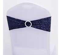 GILAYAS 10pcs Or Rose Argent Spandex Sequin Chaise Arc Sash Stretch Glitter Chaise Bande avec Boucle Ronde pour Hôtel Fête De Mariage-Bleu Marine,10 pcs