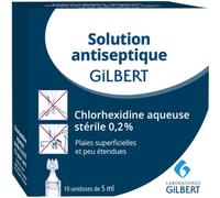 Médicament > Médicaments de premiers soins > Médicament antiseptique Gilbert Solution Antiseptique Chlorhexidine 0,2% Unidoses x 10 - Antiseptiques - Pharmacie en ligne LaSante.net