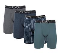 Gildan Boxer en Coton Extensible pour Homme, HTHR Gris foncé/Bleu Marine/Formes/Bleu (Lot de 4), XXL