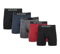 Gildan Boxer en Coton Extensible pour Homme, Noir/Bleu Marine chiné/Rayures/Rouge chiné (Lot de 5, Jambe Standard), XL