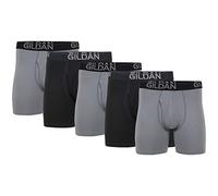 Gildan Boxer en Coton Stretch Boxeur ajusté, Flanelle Grise/suie Noire (Lot de 5, Jambe Standard), Homme