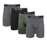 Gildan Cotton Stretch Boxer Brief, Multipack Boxeur ajusté, Gris foncé chiné/Vert Minuit/Noir (Lot de 4), XL Homme