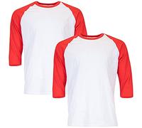 Gildan Heavy Cotton 3/4 Raglan T-Shirt, Style G5700, 2-Pack, Blanc/Rouge, M Mixte