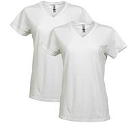 Gildan Lot de 2 t-Shirts à col en V en Coton épais, Blanc, Taille L Femmes