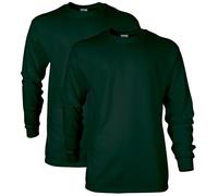 Gildan Lot de 2 t-Shirts à Manches Longues en Coton pour Homme, Vert forêt (Lot de 2), 3XL