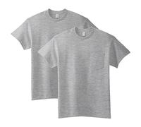 Gildan Lot de 2 t-Shirts en Coton Ultra avec Poche pour Adulte Chemise, Gris, S Homme