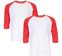Gildan Heavy Cotton 3/4 Raglan T-Shirt, Style G5700, 2-Pack, Blanc/Rouge, XL (Lot de 2) Mixte