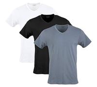 Gildan Cotton Stretch V-Neck T-Shirt sous-vêtement, Flanelle Blanc/Noir suie/Gris (Lot de 3) -Col en V, XL Homme