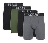 Gildan Boxer en Coton Stretch Boxeur ajusté, Suie Noire/Gris foncé chiné/Vert Minuit (Lot de 4, Jambes Longues), Homme