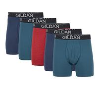 Gildan Men's Cotton Stretch Boxer Brief, Multipack, Blue Cove/Hawaiian Blue/Heather Red Mark (4-Pack), Medium