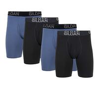 Gildan Men's Cotton Stretch Long Leg Boxer Brief, Black Soot/Slate Blue (4-Pack), X-Large