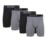 Gildan Men's Cotton Stretch Long Leg Boxer Brief, Grey Flannel/Black Soot (4-Pack), Medium