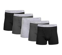 Gildan Men's Regular Leg Boxer Brief Multipack, Black, Charcoal, Sport Grey, Small
